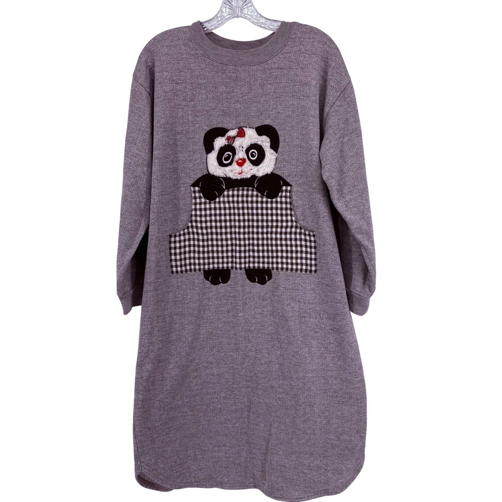 Basic Editions Womens Gray‎ Panda Gingham Pocket Lounge Sweatshirt Dress Medium
